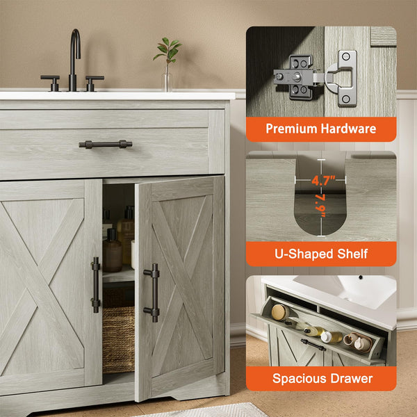 30-Inch Farmhouse Bathroom Vanity with Ceramic Sink