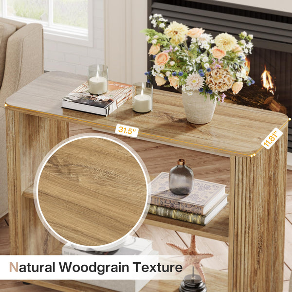 Narrow 3-Tier Side Table with Storage Shelves