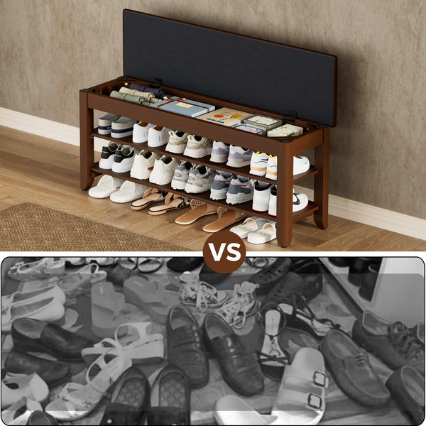 Shoe Storage Bench with Flip-Top Lid, Cushion & Adjustable Shelf