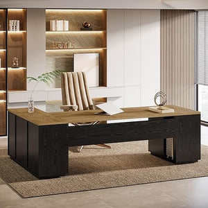 L-Shaped Executive Office Desk with File Drawers & Storage Cabinet
