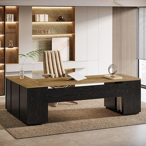 L-Shaped Executive Office Desk with File Drawers & Storage Cabinet