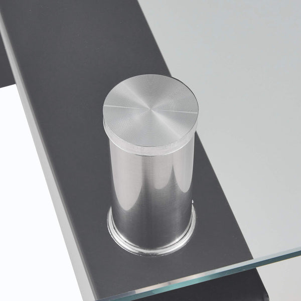 Rectangle Glass Coffee Table with Lower Shelf & Black Metal Legs