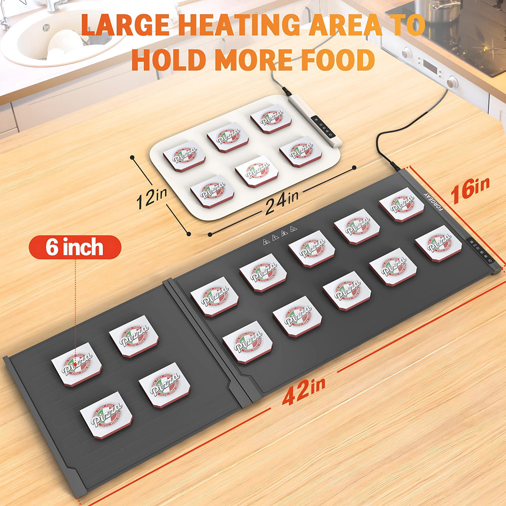 XXL Electric Food Warming Mat – 42"x16" Extendable Silicone Countertop Warmer