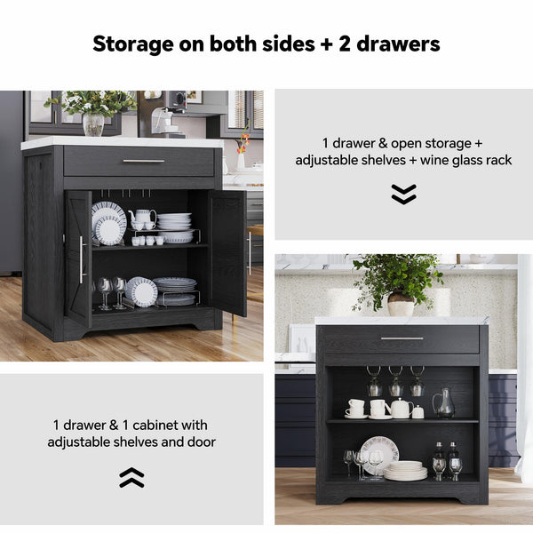 Kitchen Island with Extendable Dining Table & Storage