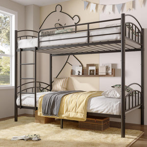 Twin Over Twin Bunk Bed Frame with Ladder & Guardrails