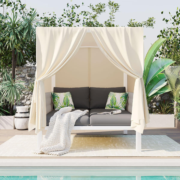 Outdoor Patio Daybed with Curtains & Cushions