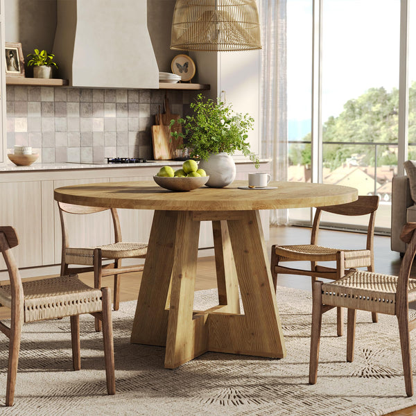 47-Inch Round Solid Wood Dining Table – Seats 4-6, Farmhouse Style