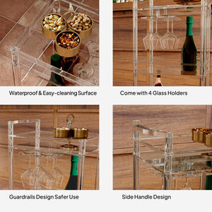 3-Tier Acrylic Rolling Bar Cart with Lockable Wheels