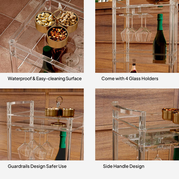 3-Tier Acrylic Rolling Bar Cart with Lockable Wheels