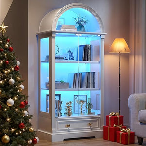 72" Lighted Display Cabinet with Glass Doors and Drawer