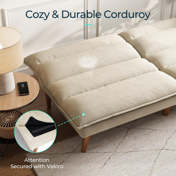 Convertible Corduroy Futon Sofa Bed with Adjustable Backrest