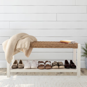 40-Inch Wood Storage Bench with Woven Rope Seat