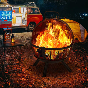 35-Inch Sphere Wood Burning Fire Pit with BBQ Grill