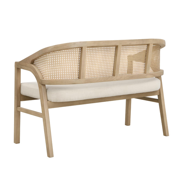 Upholstered Loveseat Sofa with Cane Backrest & Rubberwood Frame