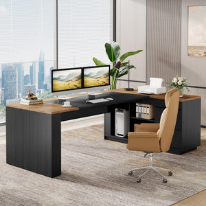 78" L-Shaped Executive Desk with Drawers and Storage