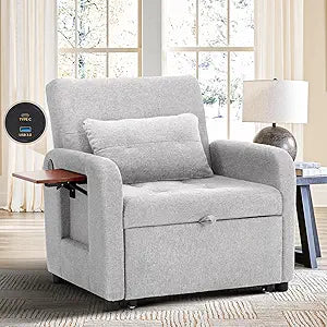 Convertible Sleeper Chair with USB Port & Foldable Table