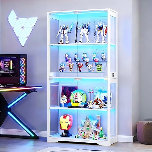 Glass Door Display Cabinet with LED Lights & Motion Sensor