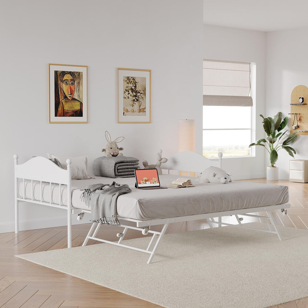 Twin Metal Daybed with Trundle and Headboard