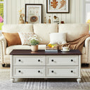 Farmhouse Coffee Table with 4 Drawers & Hidden Storage