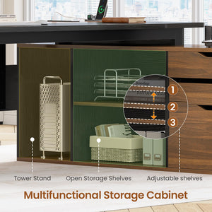L-Shaped Executive Desk with File Cabinet & Power Outlets