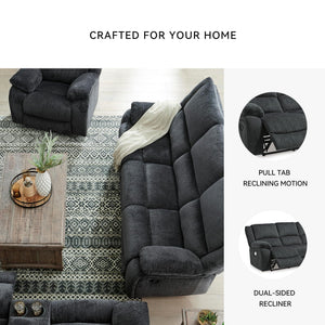Dual Reclining Sofa with Pull Tab – Grey Chenille