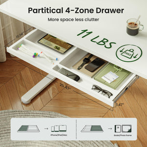 Electric Glass Standing Desk with Drawer 55x24 Inch
