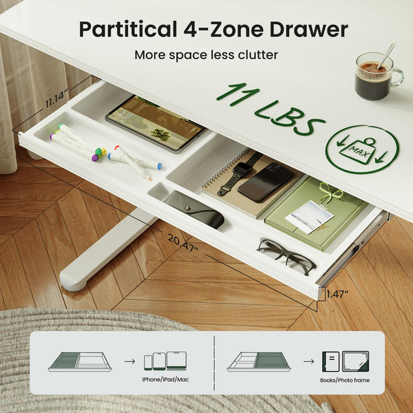 Electric Glass Standing Desk with Drawer 55x24 Inch