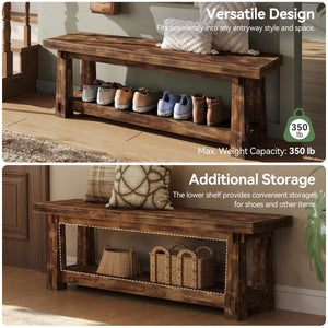 Solid Wood Entryway Bench with Shoe Storage Shelf