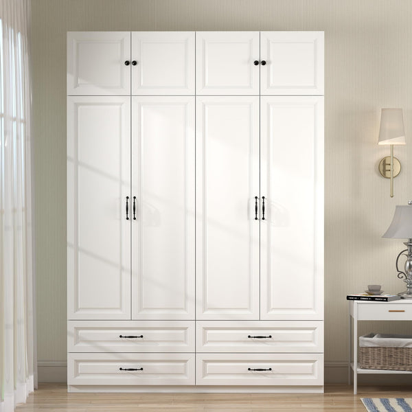 Extra Tall Wardrobe Closet with Drawers & Top Cabinet