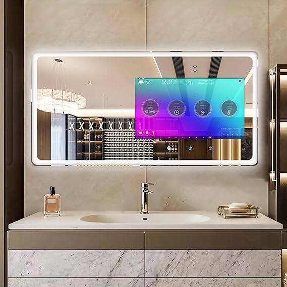 Smart Bathroom Mirror TV with LED Lights & Anti-Fog