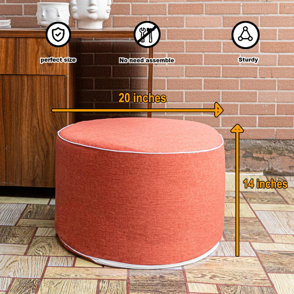 Round Outdoor Patio Ottoman – Waterproof Foam-Filled Footrest Pouf