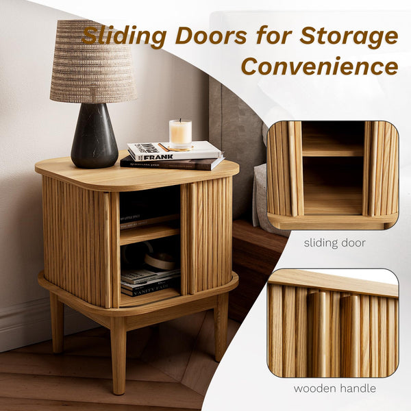 Fluted Nightstand with Sliding Doors, Set of 2
