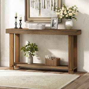 Farmhouse Solid Wood Console Table with Open Shelf