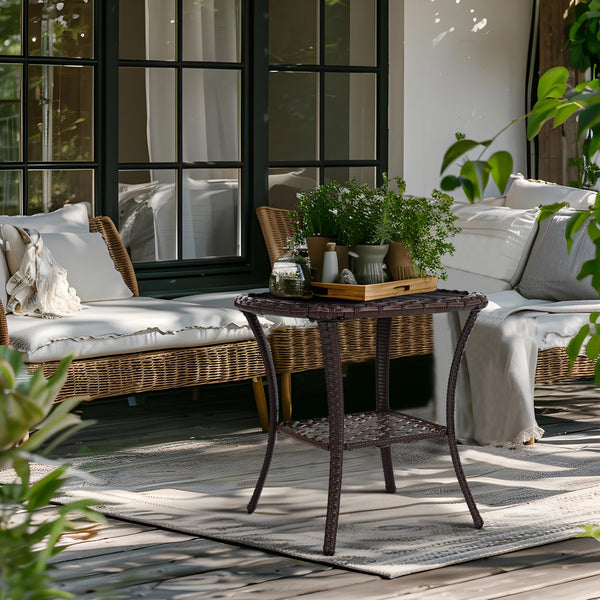 Outdoor Wicker Patio Side Table with 2-Tier Storage