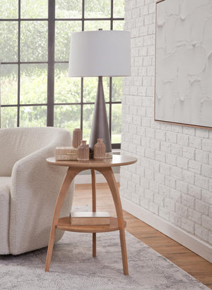 Round Wood End Table with Lower Shelf