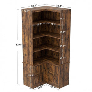 6-Tier L-Shaped Corner Bookshelf with Storage Cabinet