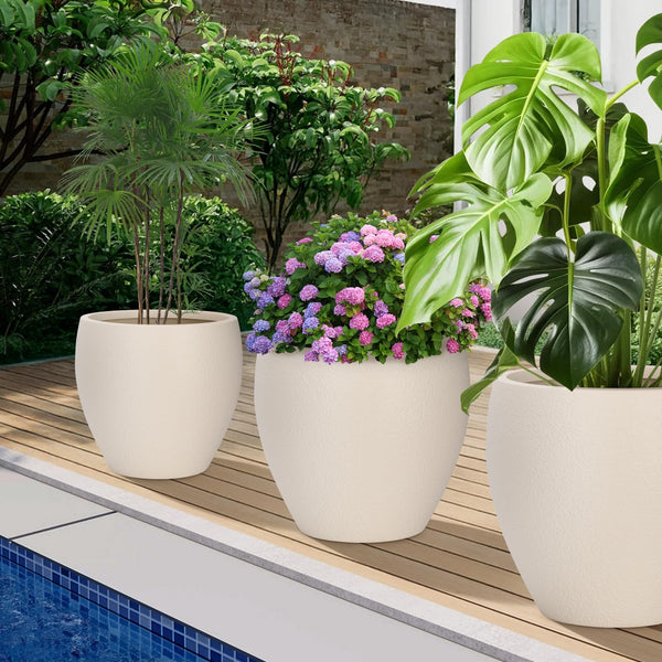 Large Plant Pots Set of 3 with Drainage Holes and Trays