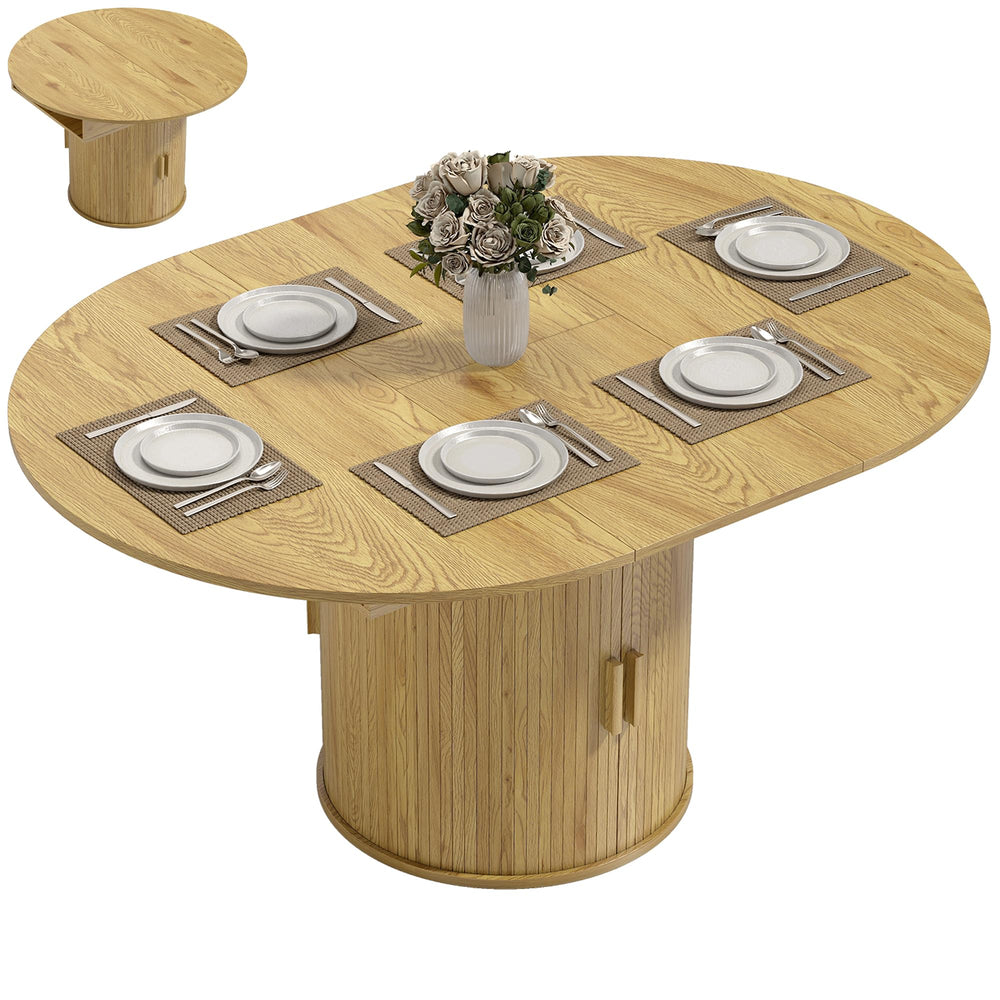 Extendable Round to Oval Dining Table with Storage Pedestal