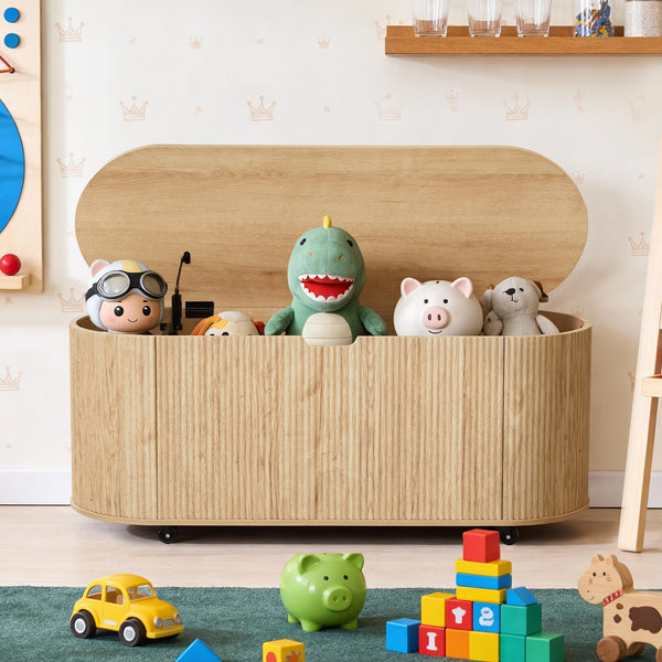 Fluted Oval Storage Bench with Lift Top & Wheels