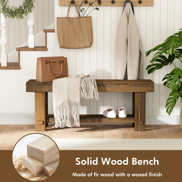 Solid Wood Entryway Bench with Storage Shelf