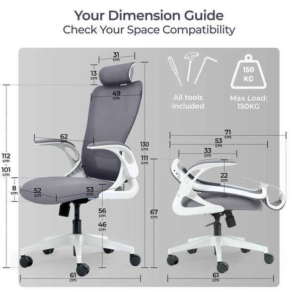 Foldable Ergonomic Mesh Office Chair with Flip-Up Arms