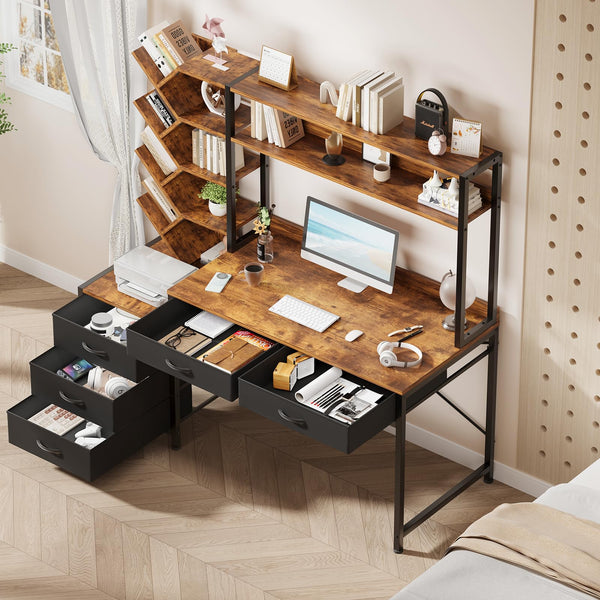 52" Reversible Computer Desk with Hutch & 5 Drawers