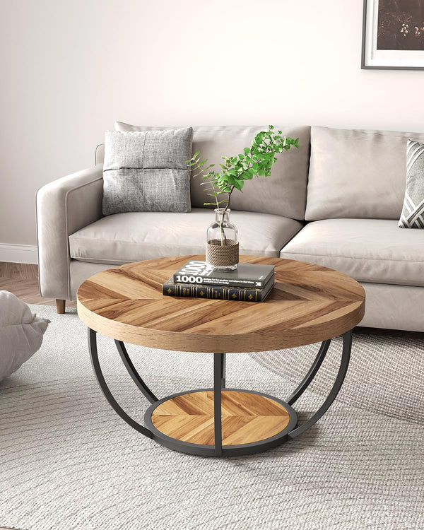 Round 2-Tier Coffee Table with Open Storage, 32 Inch