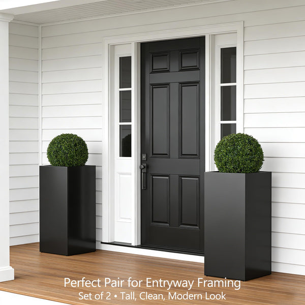 Tall Metal Outdoor Planter Box with Drainage — Set of 2