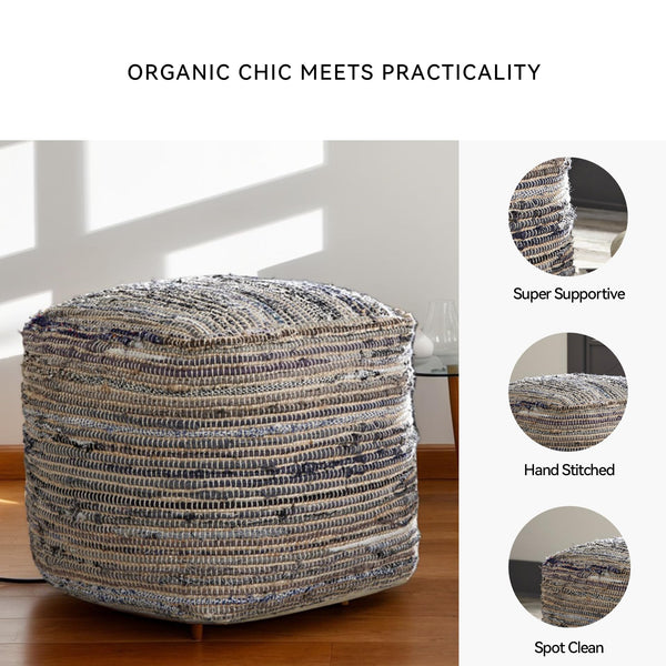Cotton & Hemp Square Pouf Ottoman