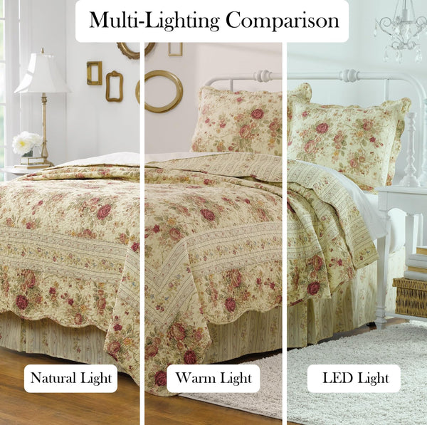 Antique Rose Full/Queen Quilt Set – Ecru