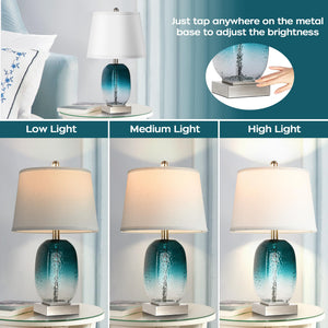 Touch Control Glass Table Lamp Set of 2 with USB Ports