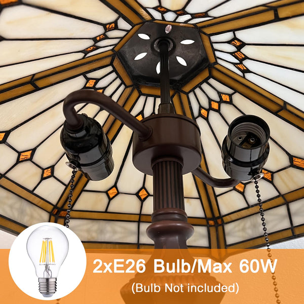 Capulina Tiffany Lamp Stained Glass Table Lamp 2-Light 16x16x24 Inches Cream Hexagon Tiffany Style Reading Desk Lamp Decor for Home Office Bedroom Living Room
