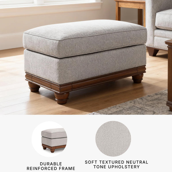 Farmhouse Upholstered Ottoman with Turned Legs