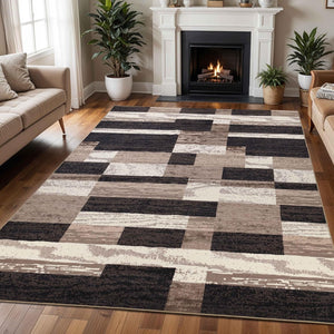 Geometric Patchwork Indoor Area Rug 12x15 Chocolate